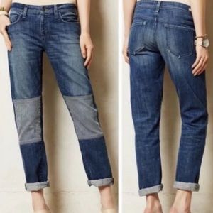 Anthropologie Railroad Stripe Knee Patch Jeans
